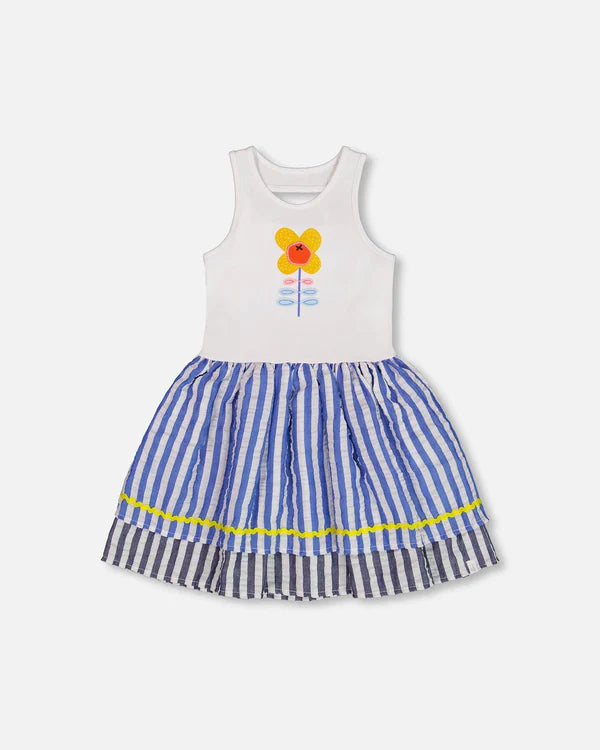 Bi-Material Cotton Seersucker Dress