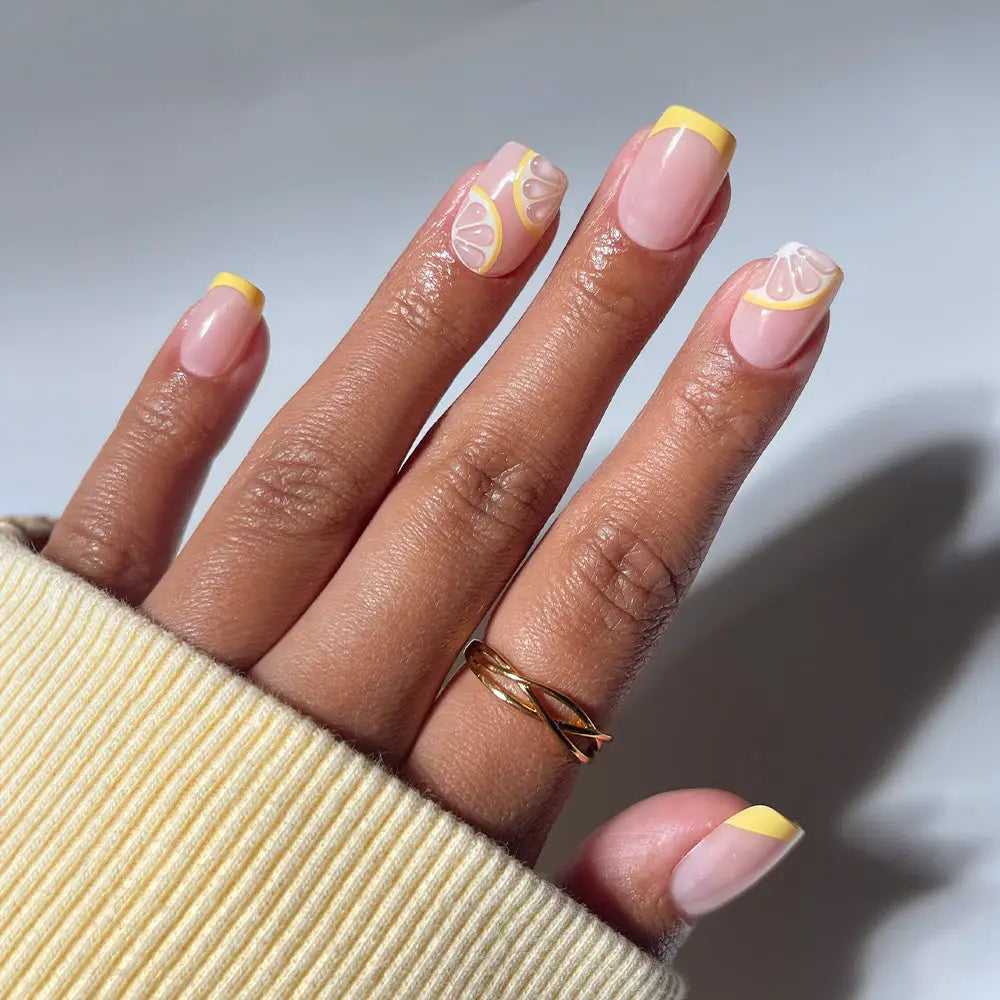 Limonata Press on Nails Yellow French Tip Squoval