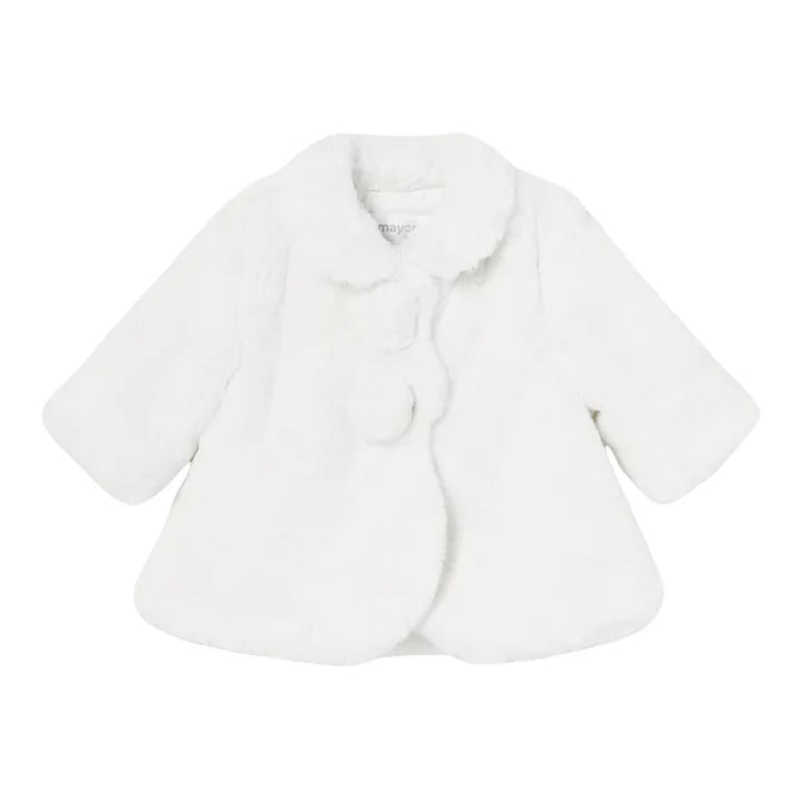 White Pom Faux Fur Baby Coat