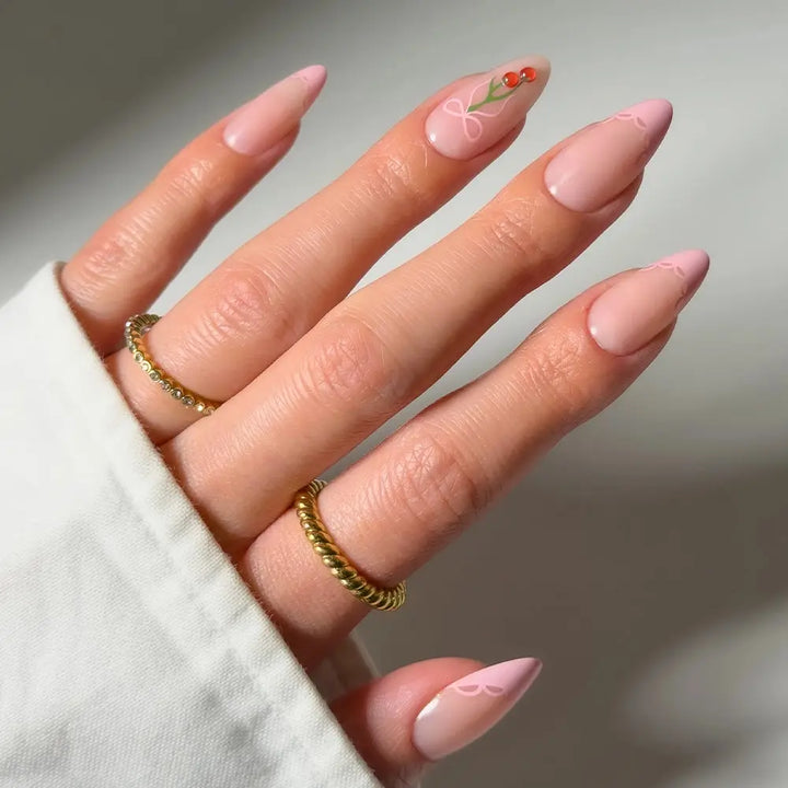 Cherry Bow Press On Nails