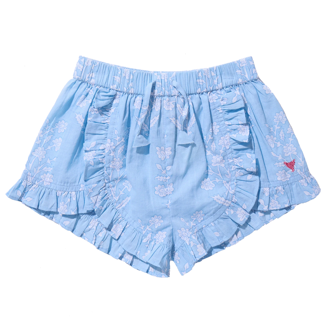 Blue Dewdrop Block Print Millie Ruffle Short