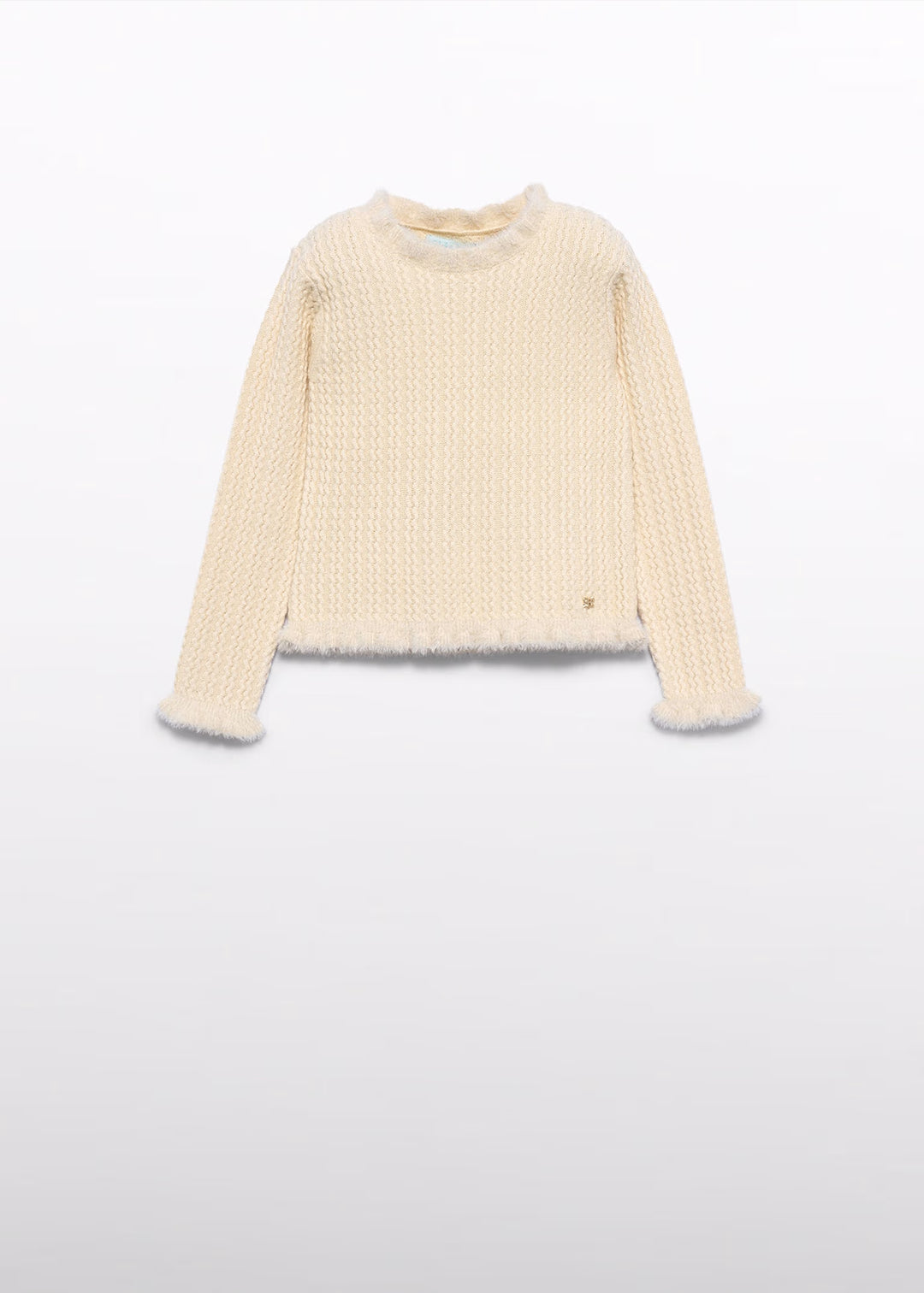Knit Sweater With Cable Design - Cream