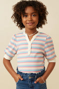 Load image into Gallery viewer, Contrast Banded Button Detail Ribbed Knit Stripe Top
