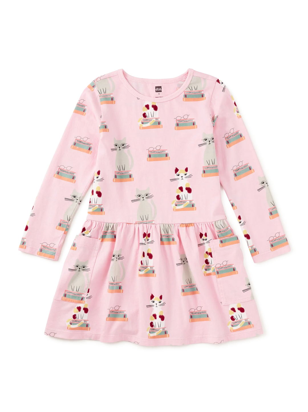 Long Sleeve Pocket Dress Bookshop Cat