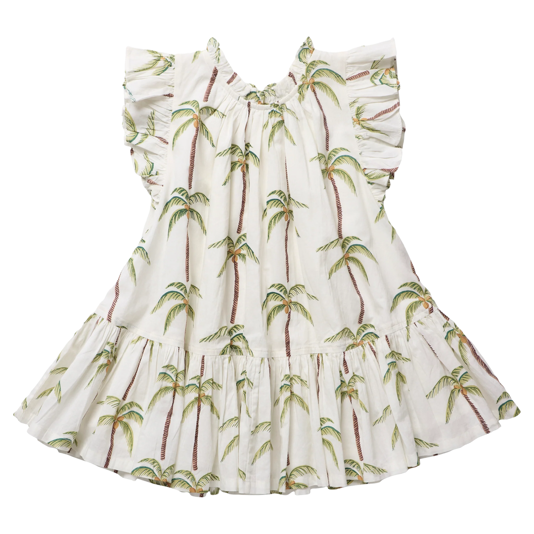 Girls Harper Dress Cream Palm Trees