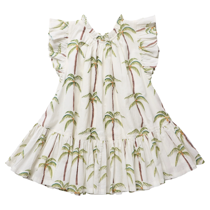Girls Harper Dress Cream Palm Trees