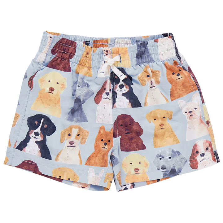 Boys Swim Trunk - Light Blue Watercolor Dogs