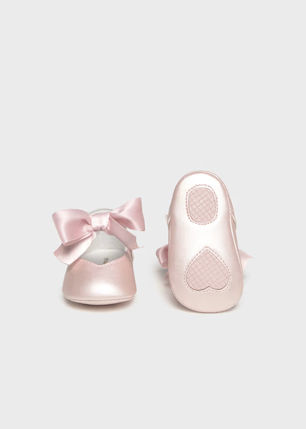 Soft Soled Pink Satin Bow Mary Janes