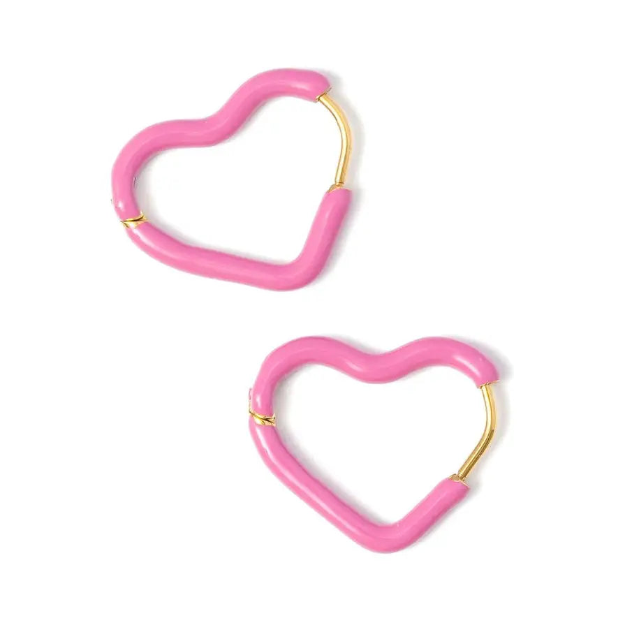 Enamel Heart Hoop Earrings