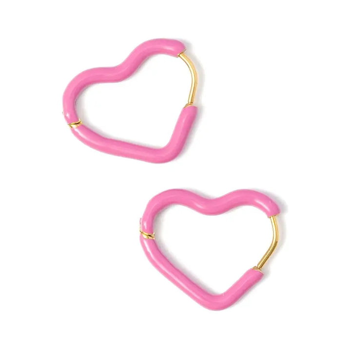 Enamel Heart Hoop Earrings