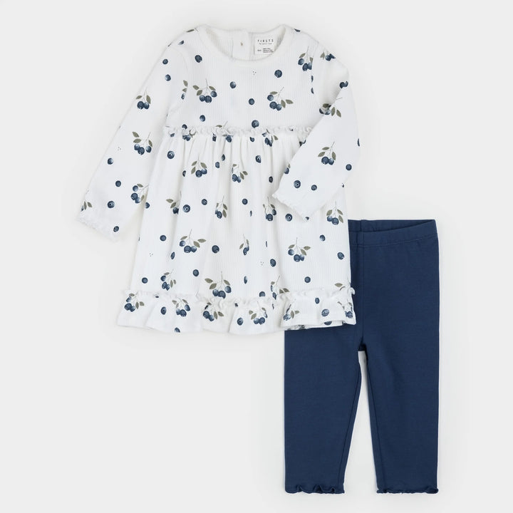 Blueberries Print on Ribbed Dress Set