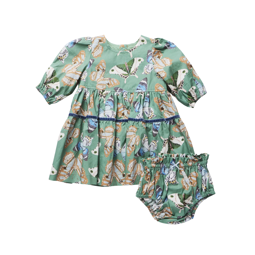 Baby Maribelle Dress Set - Green Butterflies