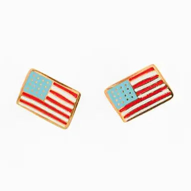 American Flag Stud Earrings - Hypoallergenic, Flat Back