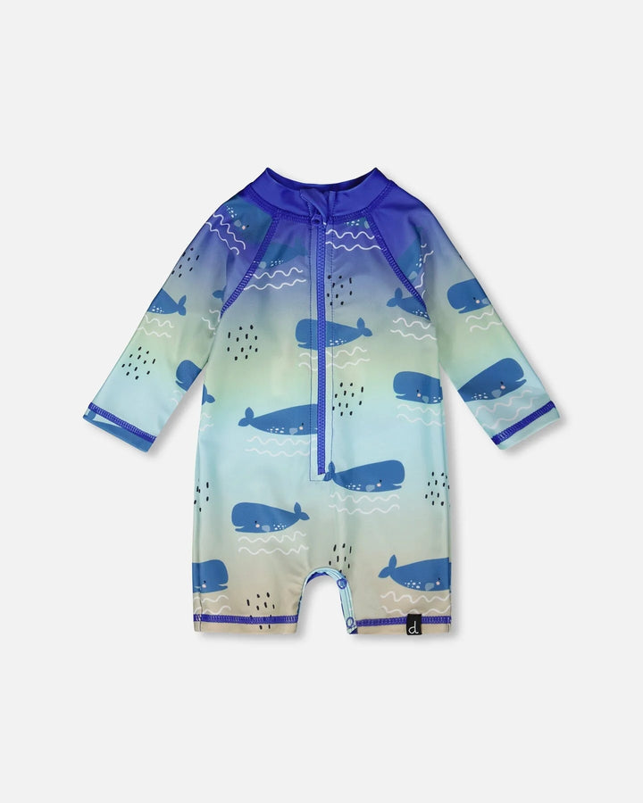 Long Sleeve Rashguard Blue Whale Print