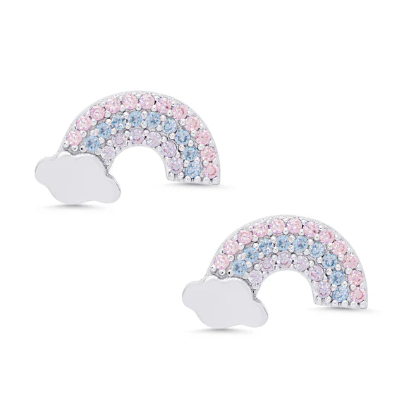 CZ Rainbow Stud Earrings in Sterling Silver