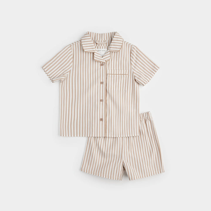 Taupe Striped Poplin Sleep Set