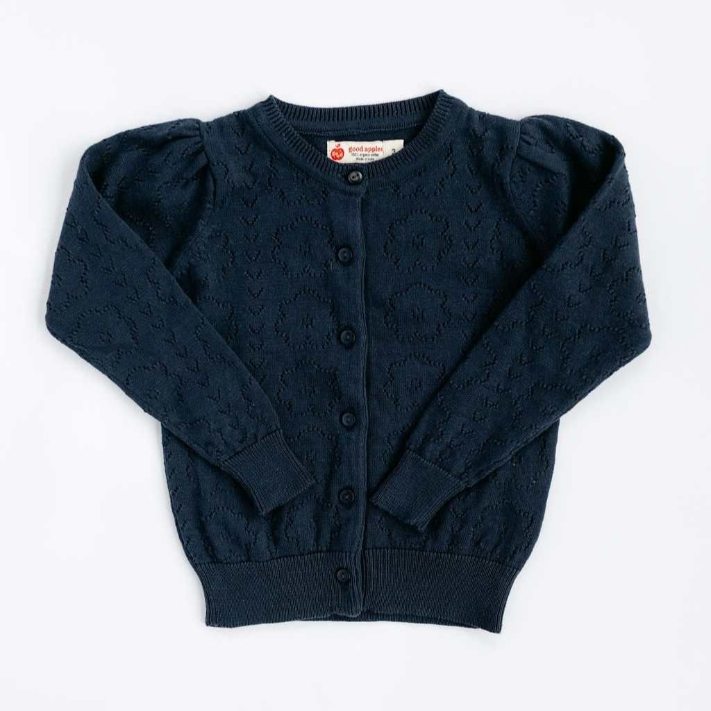 Pointelle Floral Cardigan – Navy