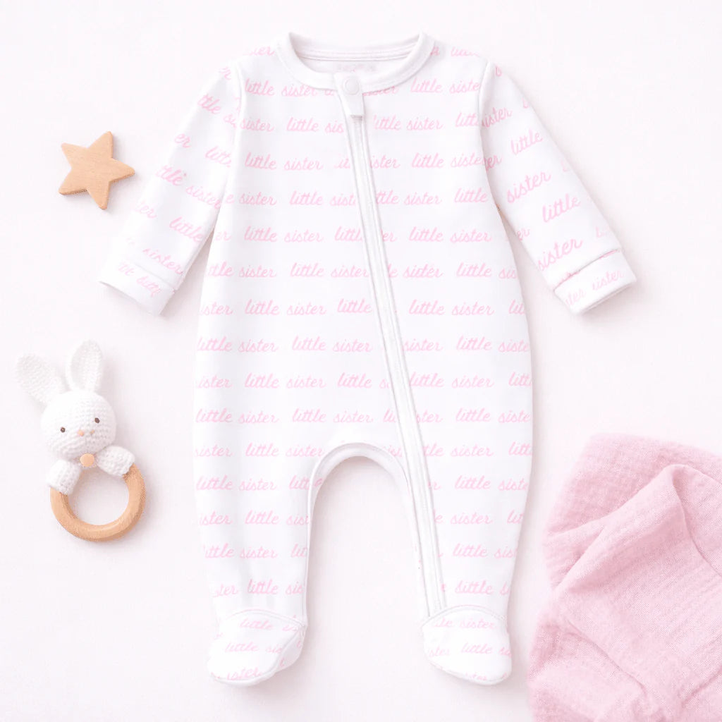 Little Sister Print Zip Footie