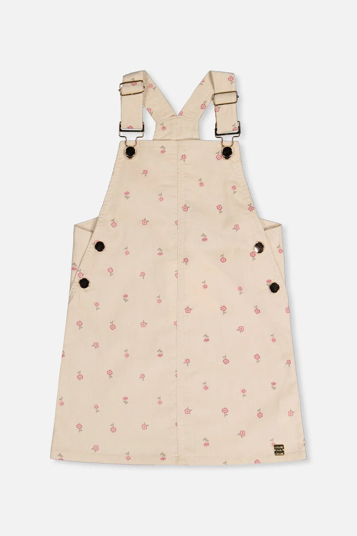 Corduroy Overall Dress Beige Floral