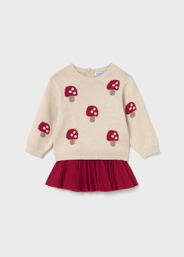 Mushroom Sweater & Pleated Skirt Set
