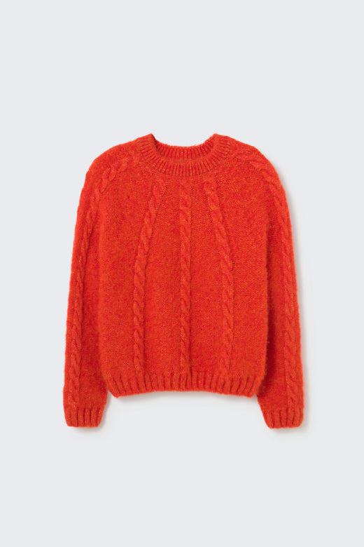 Spicy Orange Shimmer Tricot Knit Sweater