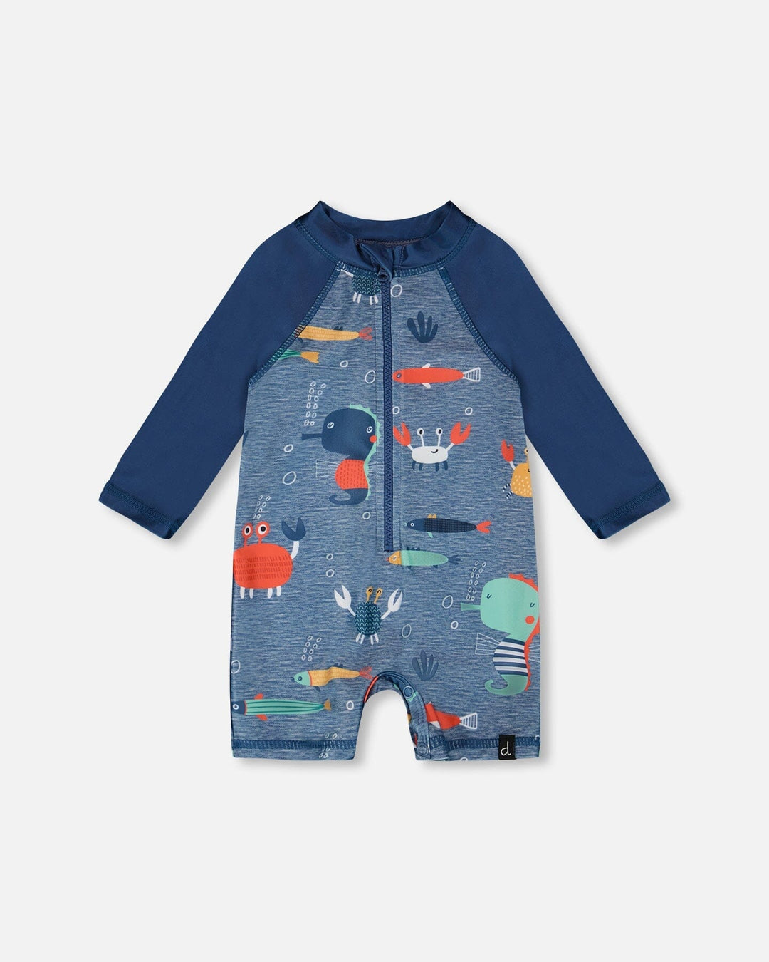 Long Sleeve Rashguard Blue Printed Marine Animals