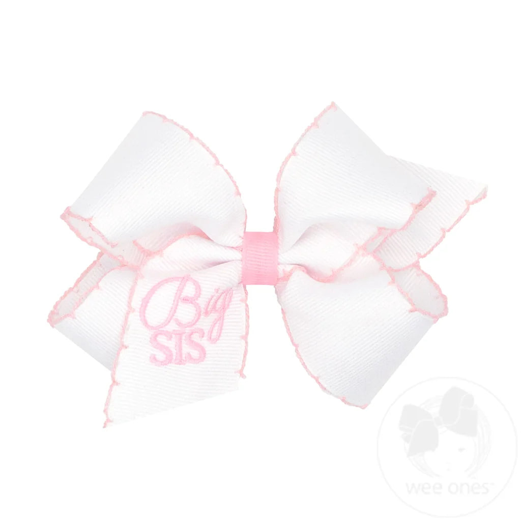 Grosgrain Hair Bow - Light Pink Big Sis Embroidery