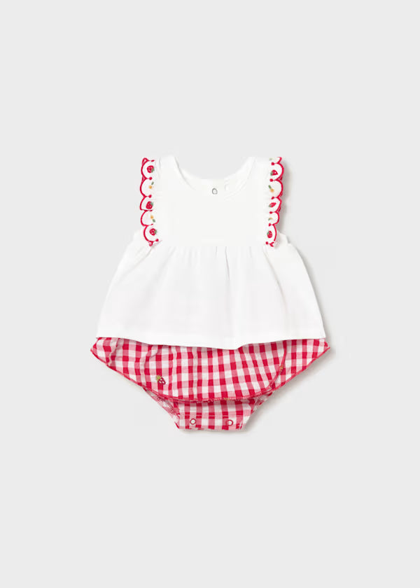 Strawberry Gingham Shirt & Skirt Set