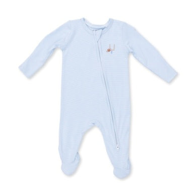 Football Blue Micro Stripe 2 Way Zipper Footie