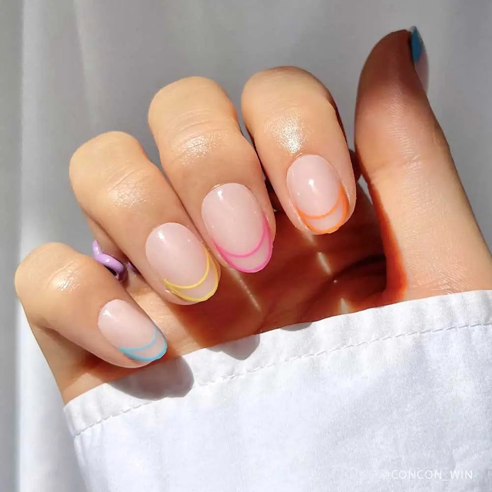 Neon Lights Press On Nails Short Oval