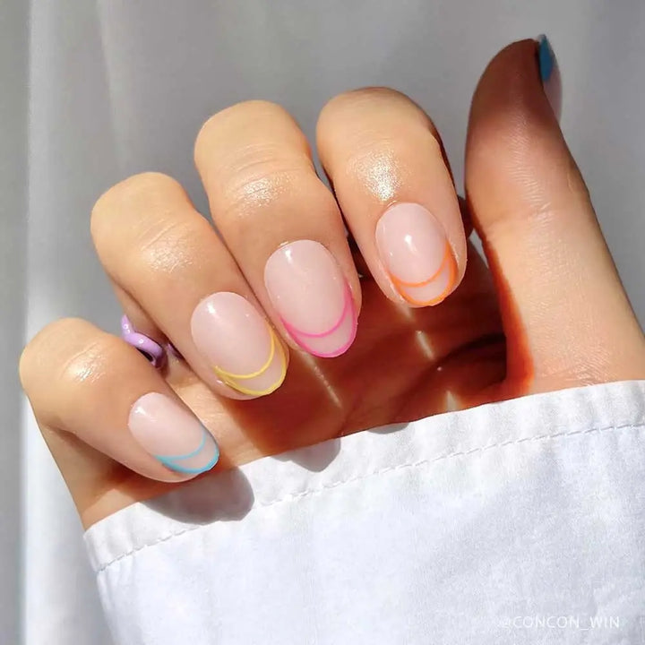Neon Lights Press On Nails Short Oval