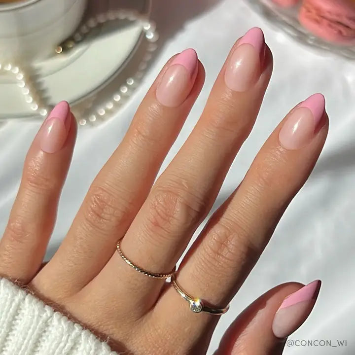Pink Macaron Press-On Nails | Pink French Tip | Short Almond