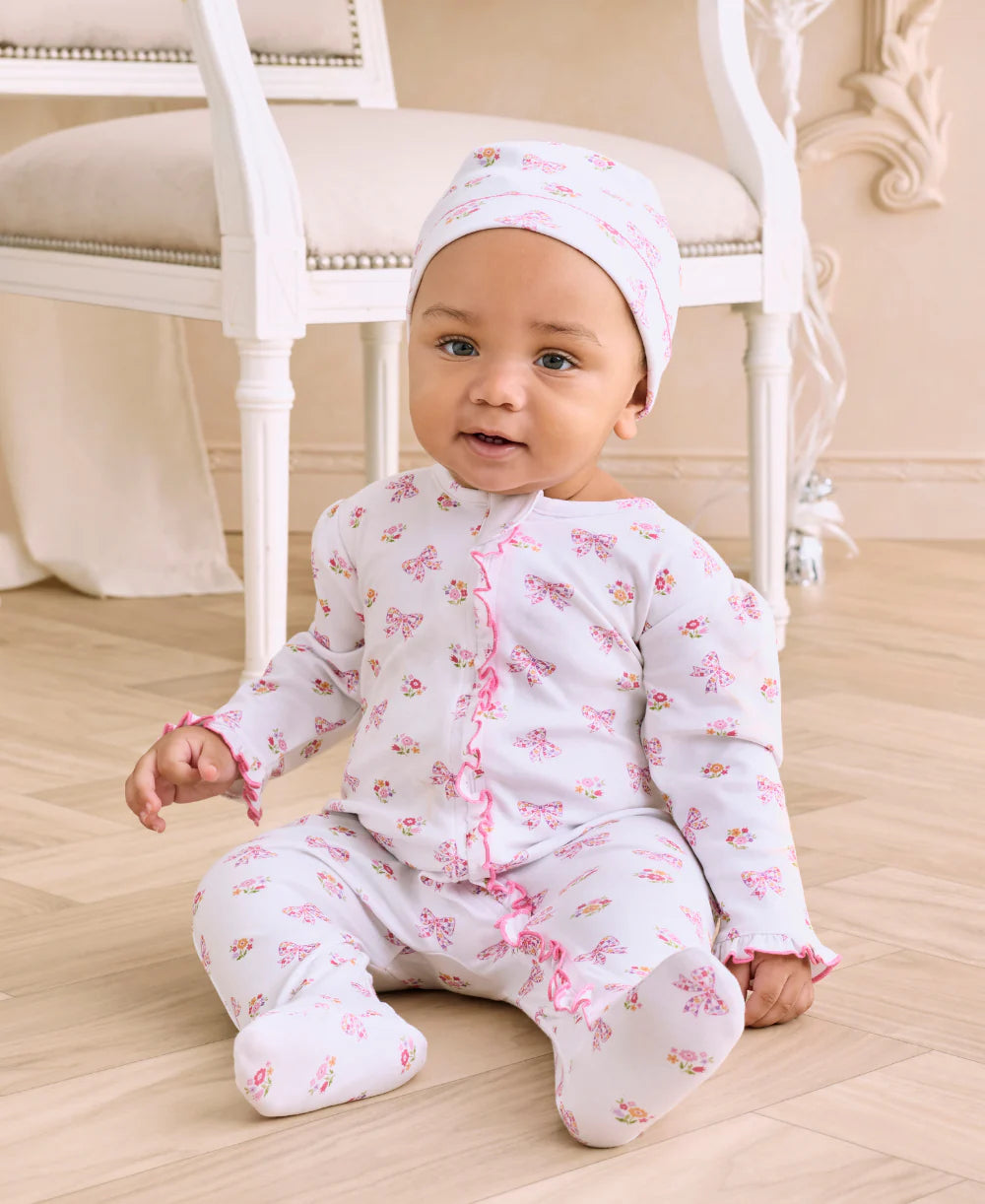 Blossoming Bows Print Smocked Footie