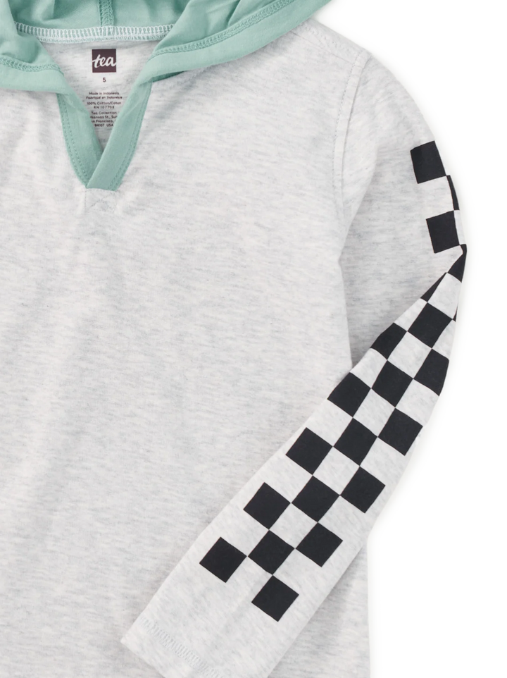 Checker Sleeves Happy Hoodie