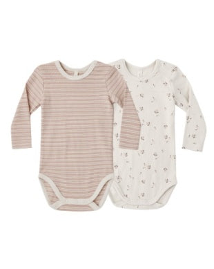 Ribbed Bodysuit 2-Pack | Dusty Rose Microstripe &amp; Fall Ditsy
