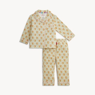 Fleur Sauvage Ruffle Long Sleeve Long Pant Pajama Set with Piping