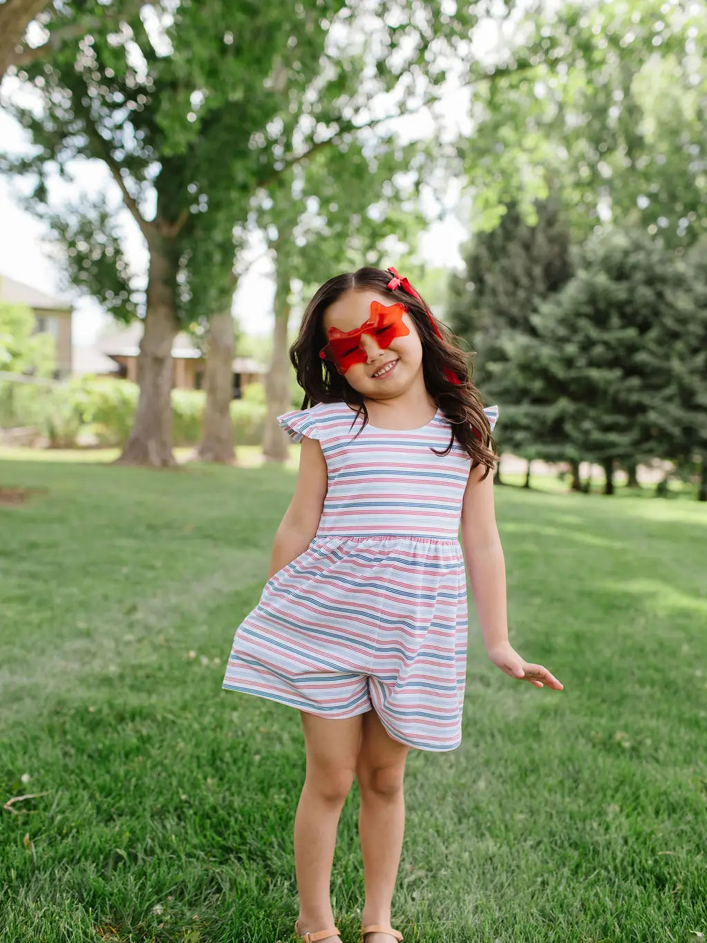 Macie Romper in Patriotic Stripe