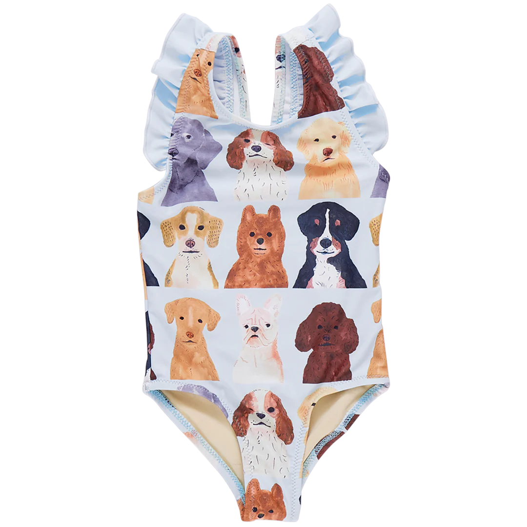 Girls Liv Suit - Light Blue Watercolor Dogs