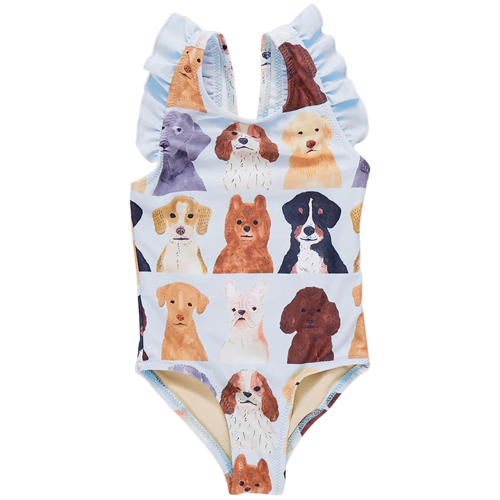 Girls Liv Suit - Light Blue Watercolor Dogs