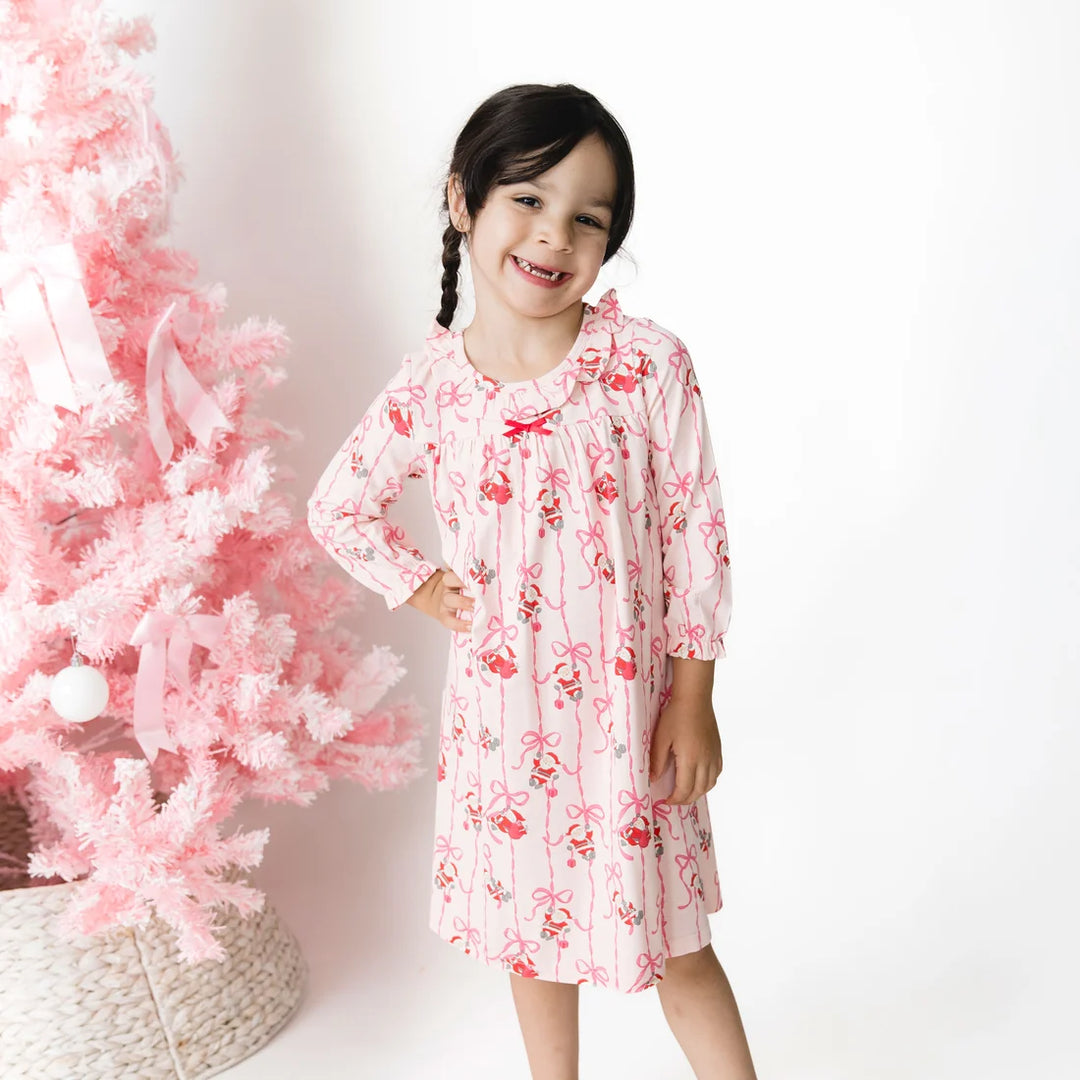 Bows &amp; Santa Longsleeve Gown with Ruffle Collar