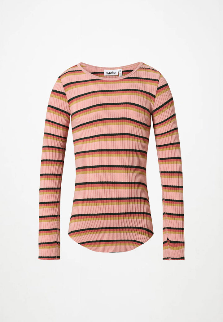 Rochelle Rose Camel Stripe Ribbed Top