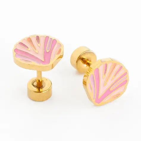 Pink Seashell Stud Earrings