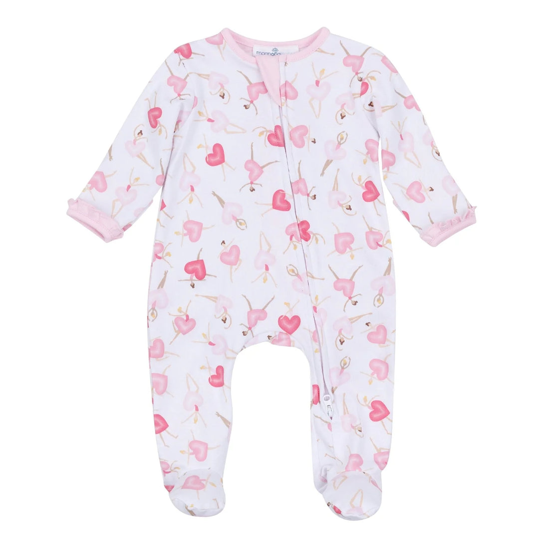 Dancing Hearts Ruffle Zip Footie