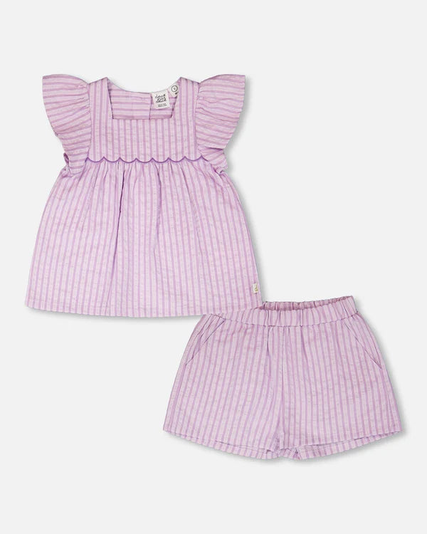 Top And Short Set Lavender Stripes