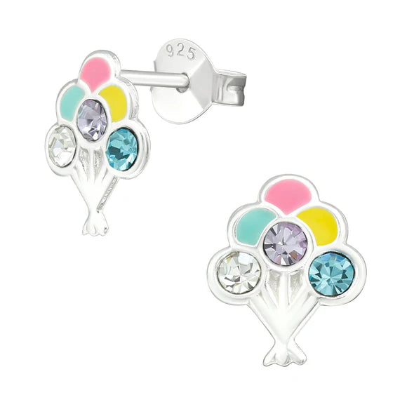 Balloons with Crystal Stud Earrings in Sterling Silver