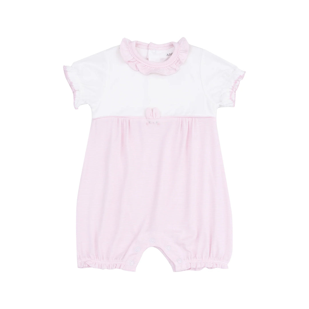 Tiny Bunny Ruffle Romper Classic Pink Stripe