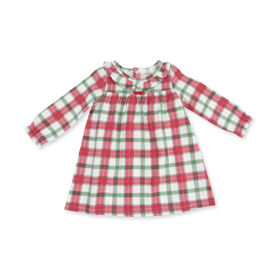 Holiday Plaid Longsleeve Gown with Ruffle Collar