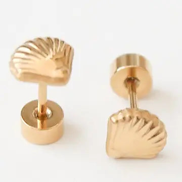 Seashell Stud Earring - Hypoallergenic, Flat Back