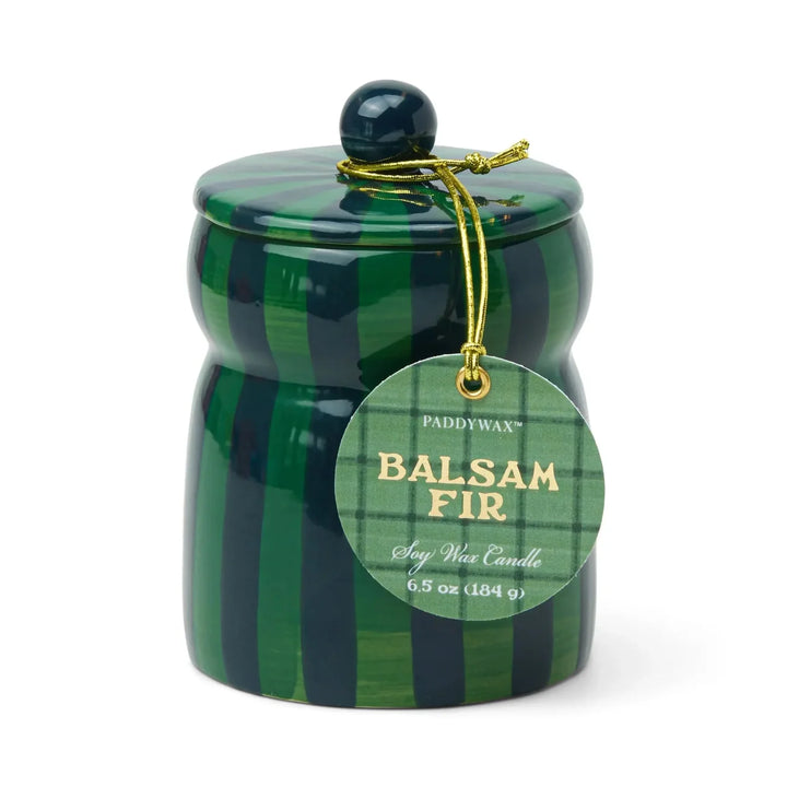 6.5 oz Green/Navy Striped Cabana With Lid - Balsam Fir