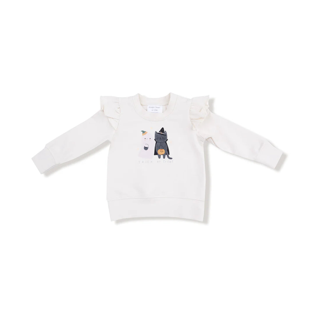 Ruffle Shoulder French Terry Sweatshirt Trick Or Treat